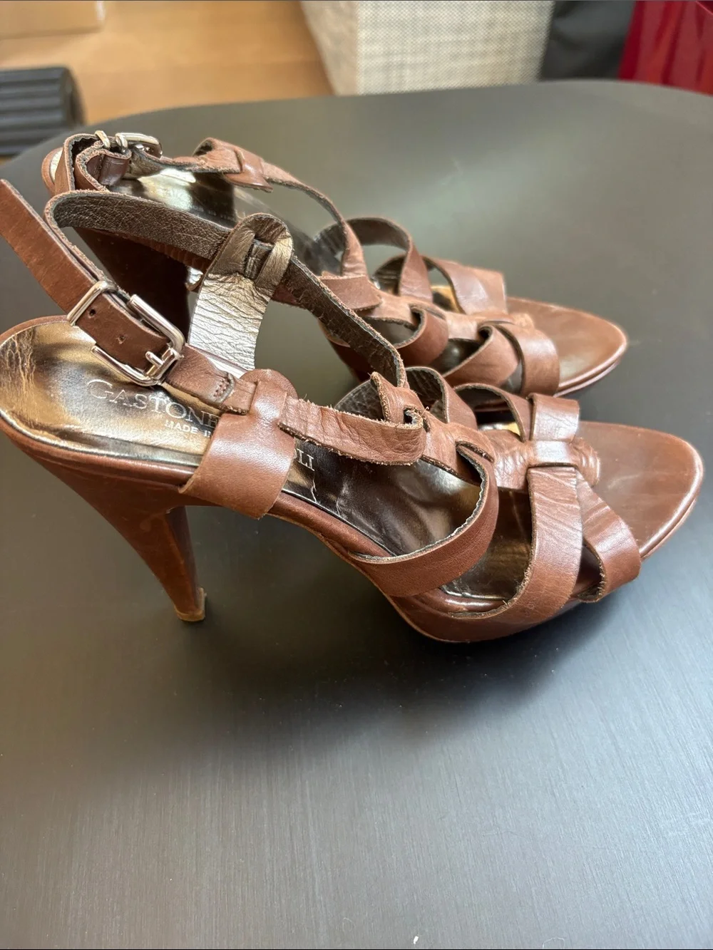 Leather Brown Strappy High-Heel Sandals